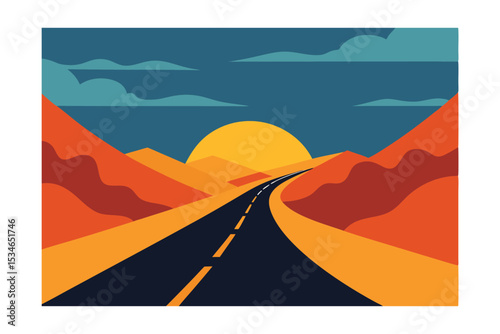 Sunset Highway A Scenic Desert Road Trip Illustration