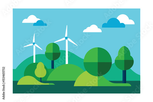 Green Energy Landscape Wind Turbines in a Serene Natural Setting