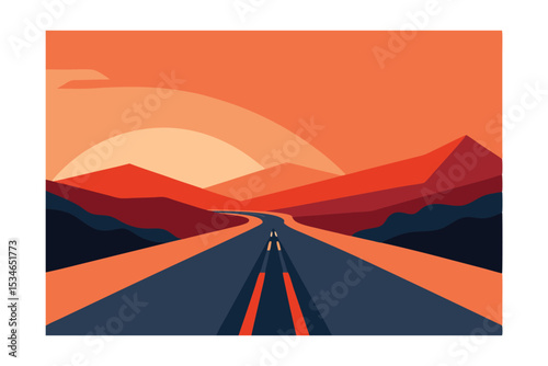 Sunset Road Trip Open Road Adventure Awaits in Vibrant Landscape