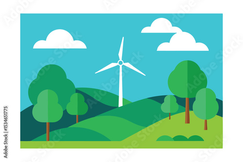 Harnessing Wind Energy A Sustainable Landscape of Green Hills and Wind Turbines