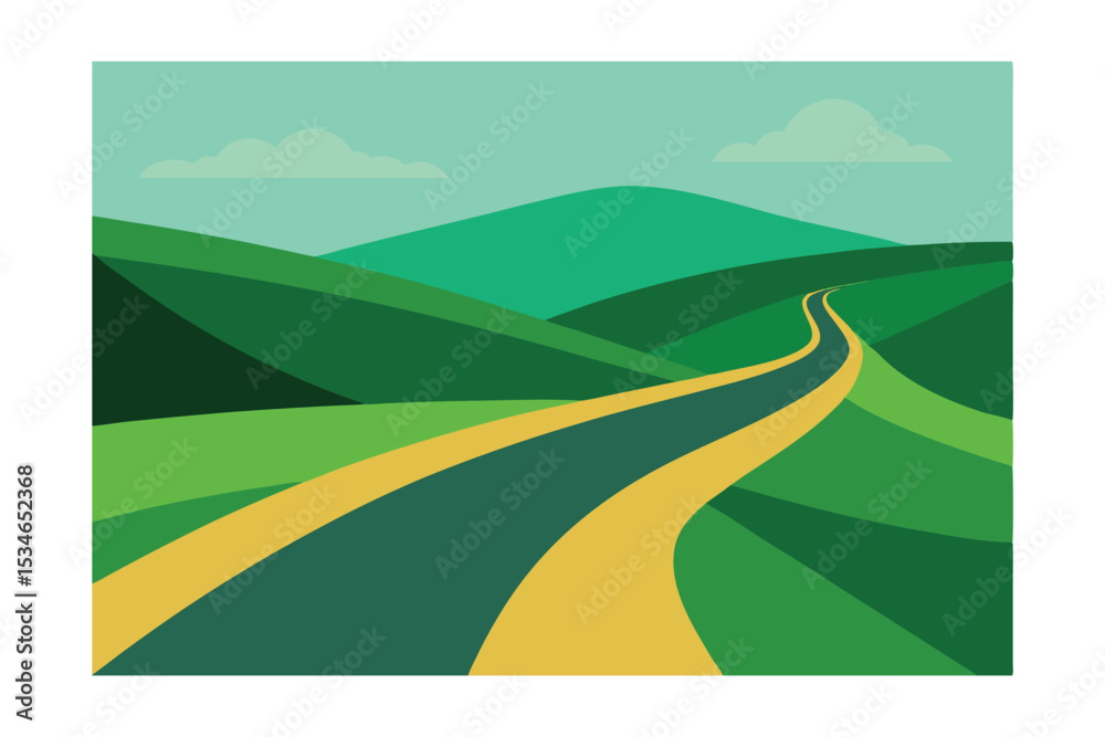 Fototapeta premium Scenic Winding Road Through Rolling Green Hills A Journey Through Nature's Embrace