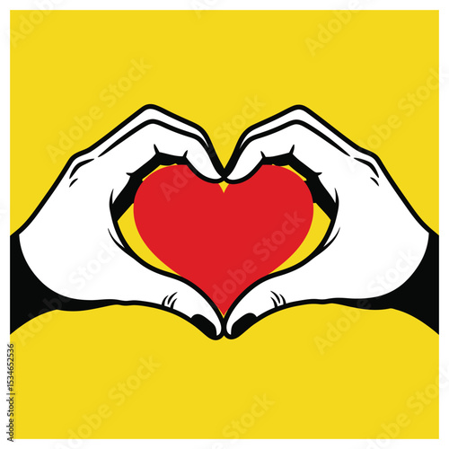 Hands Forming Heart Shape Symbol on Yellow Background Illustration