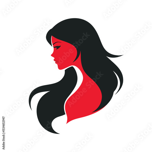 Elegant Woman Silhouette Red and Black Hair Design, Vector Illustration