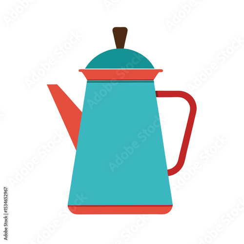 Vintage Coffee Kettle Design Teal and Red Coffee Pot Illustration