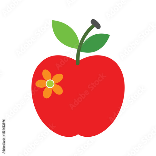 Vibrant Red Apple with Flower Illustration A Delightful Fruit Design