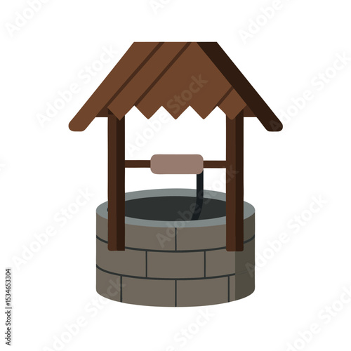 Rustic Wooden Wishing Well A Charming Illustration of a Traditional Water Well