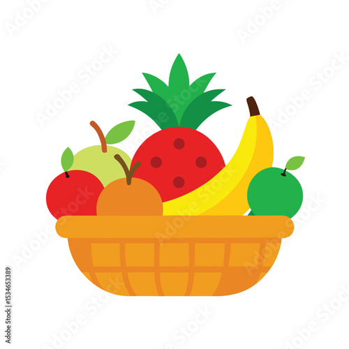 Vibrant Fruit Basket A Delightful Collection of Fresh Apples, Bananas, Pineapple, and More