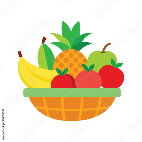 Vibrant Fruit Basket A Colorful Collection of Fresh Pineapple, Banana, Apple, and More