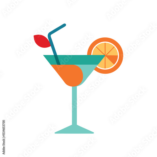 Refreshing Summer Cocktail Orange Delight Martini Illustration