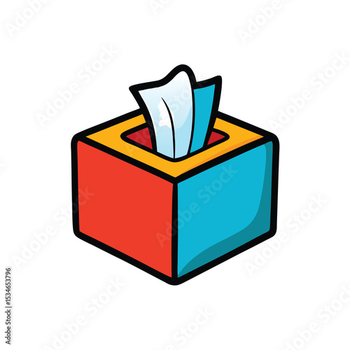 Colorful Tissue Box Illustration Cartoon Design of a Cube-Shaped Tissue Dispenser