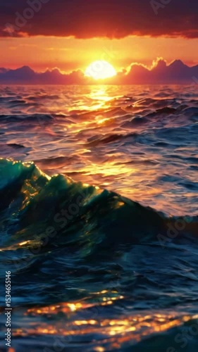 Breathtaking ocean waves illuminated by the warm glow of a golden sunset.