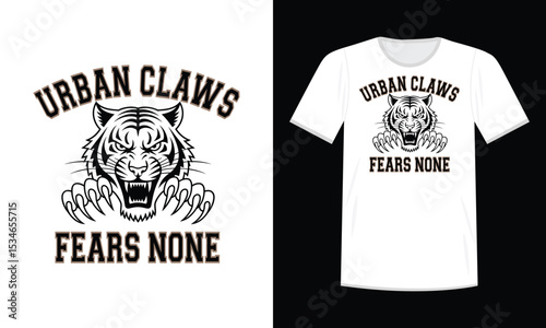 Bold Urban Claws tiger artwork on white T-shirt with fierce street style for fearless fashion lovers