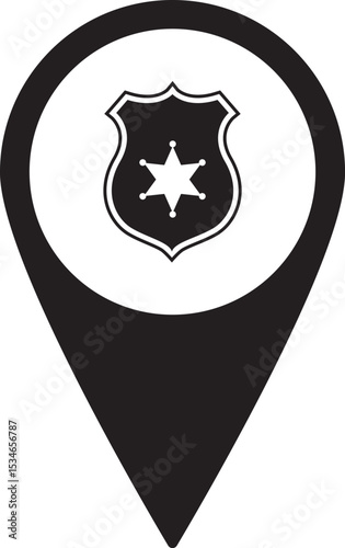 Depicting law enforcement's presence, the icon signifies safety, security, and the pinpointed location of police services with authority.