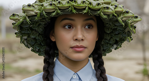 Woman wears frog hat
