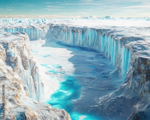 An environmental concept art featuring climate change impact on glaciers and polar regions with realistic textures.