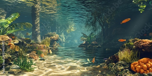 An ultra realistic scene depicting coral reef preservation and underwater ecosystems in a natural environment.