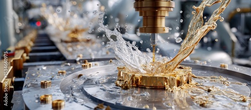 Shiny Metal Manufacturing Process with Water Flowing in Factory