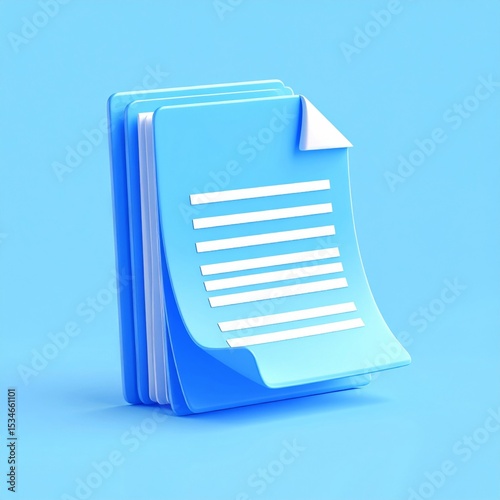 3D Rendered Stack of Blue Documents