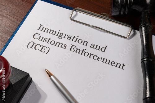 Immigration and Customs Enforcement (ICE) Document on Desk – Federal Enforcement Concept
