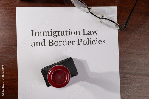 Immigration Law and Border Policies Document on Desk – International Law and Migration Policy Concept