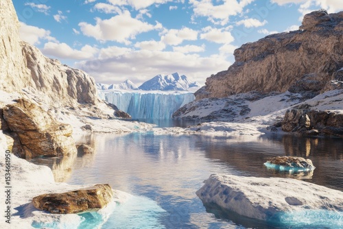 An ultra realistic scene depicting climate change impact on glaciers and polar regions in a natural environment.