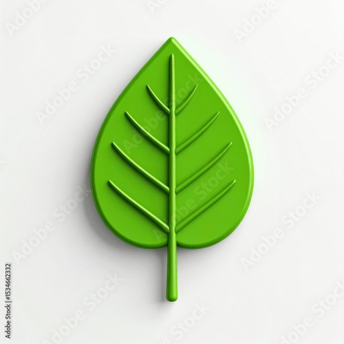 Green Leaf 3D Rendering on White Background