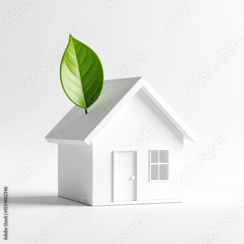 White Model House with Green Leaf on Roof