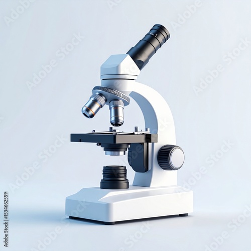 White Microscope on Light Blue Background