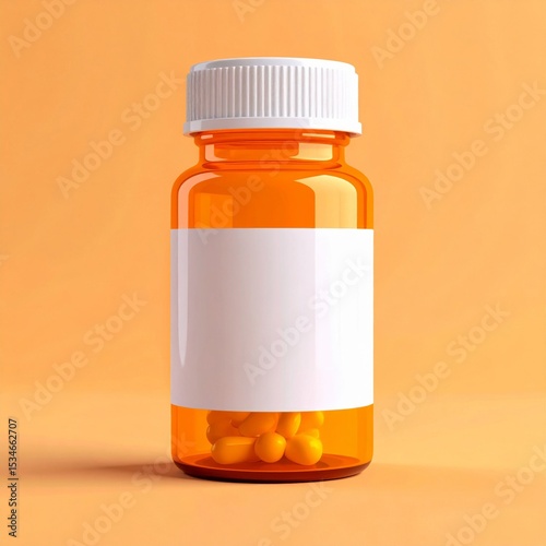 Orange Pill Bottle with White Label on Orange Background