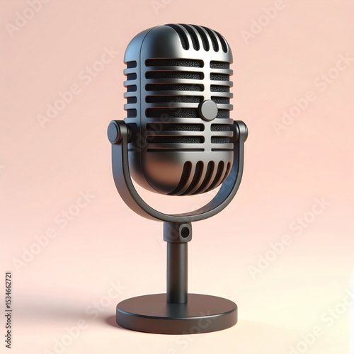 Black Retro Microphone on Stand, Pink Background
