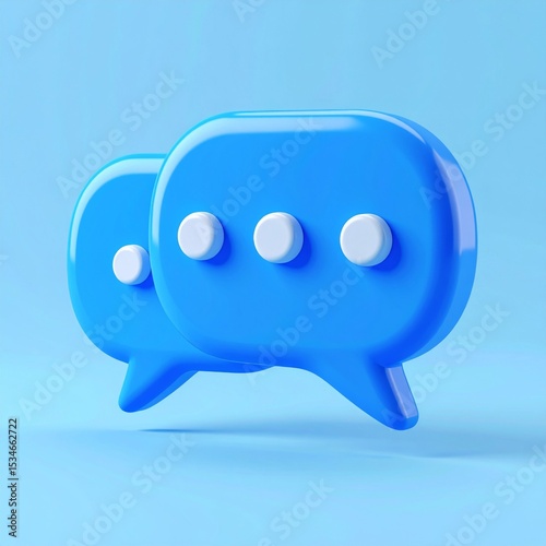 3D Render of Two Glossy Blue Chat Bubbles on Light Blue Background