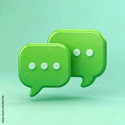 3D Render of Green Speech Bubbles on Pastel Background