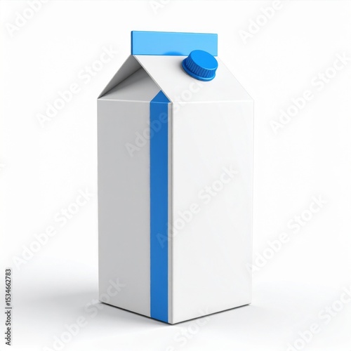 White Milk Carton with Blue Accents on White Background