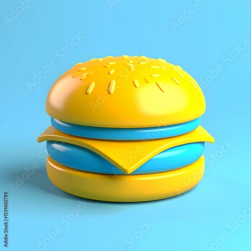 Bright Yellow and Blue 3D Rendered Burger