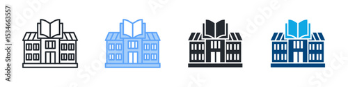 Library Icon Set Multiple Style. Design In Outline, Blue, Glyph, Dualtone