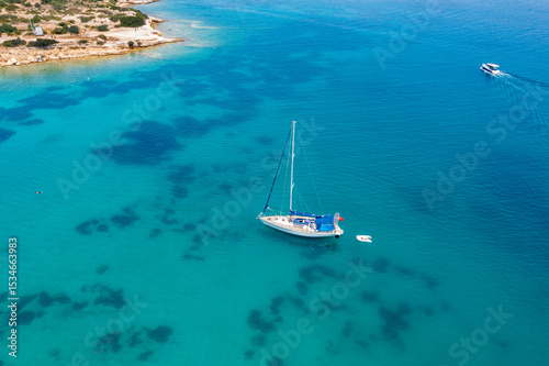 Fototapeta Naklejka Na Ścianę i Meble -  aerial view of the sea, summer season in Cesme, Dalyan district in Turkey
