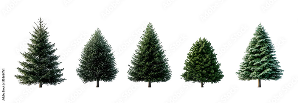 Obraz premium Isolated Christmas trees collection on black background to celebrate holiday season