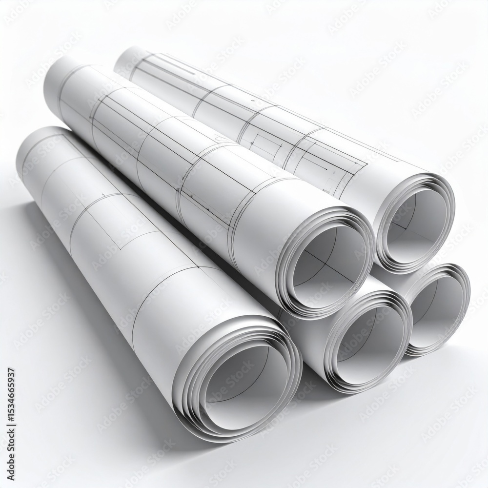 Fototapeta premium Rolled Blueprints on White Background