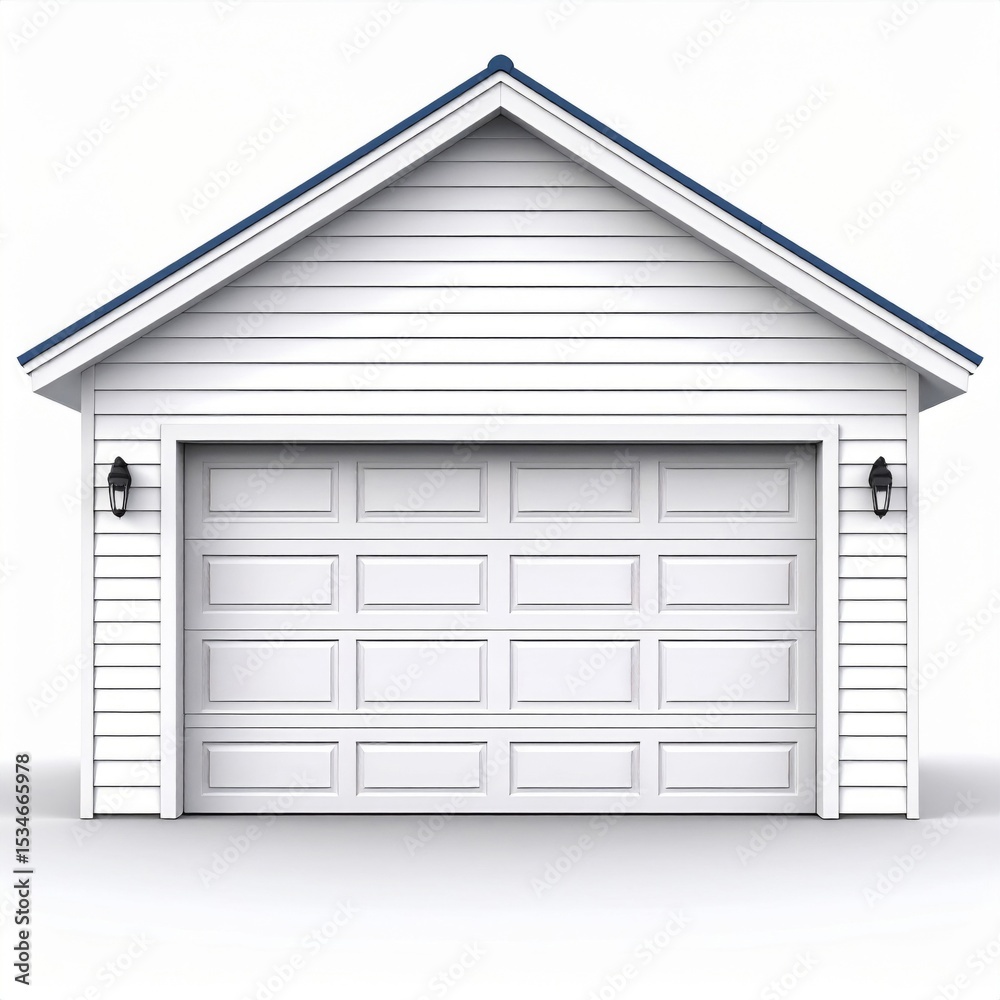 Fototapeta premium White Wooden Garage with Blue Roof