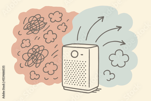 Color Hand-Drawn Desktop Air Purifier Creating Clean Air Zone Vector