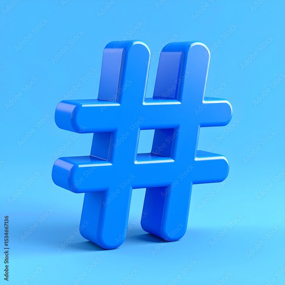 Obraz premium 3D Render of a Blue Hashtag Symbol on a Light Blue Background