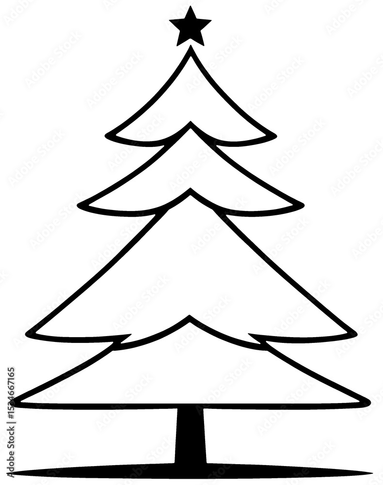 Fototapeta premium Christmas tree silhouette black, isolated,