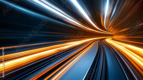 3D render of dynamic, swirling lines radiating into a dark abyss with orange and blue hues.