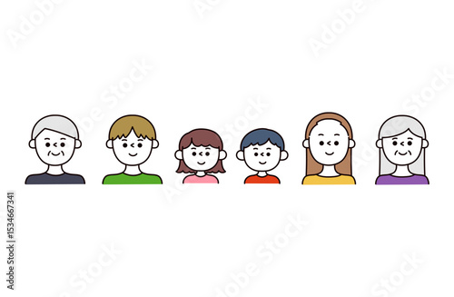 三世帯家族のアイコンイラスト