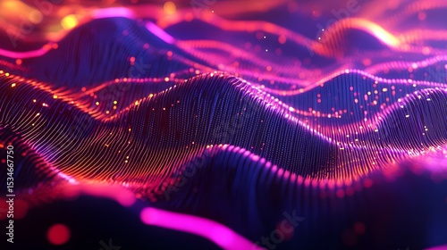 3D render of abstract dynamic waves with vibrant pink and orange highlights on a dark background.