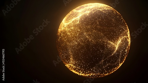3D render of a glowing golden sphere covered in intricate, interconnected light strands.