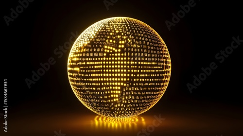 3D render of a golden sphere covered in numerous reflective points against a dark background.