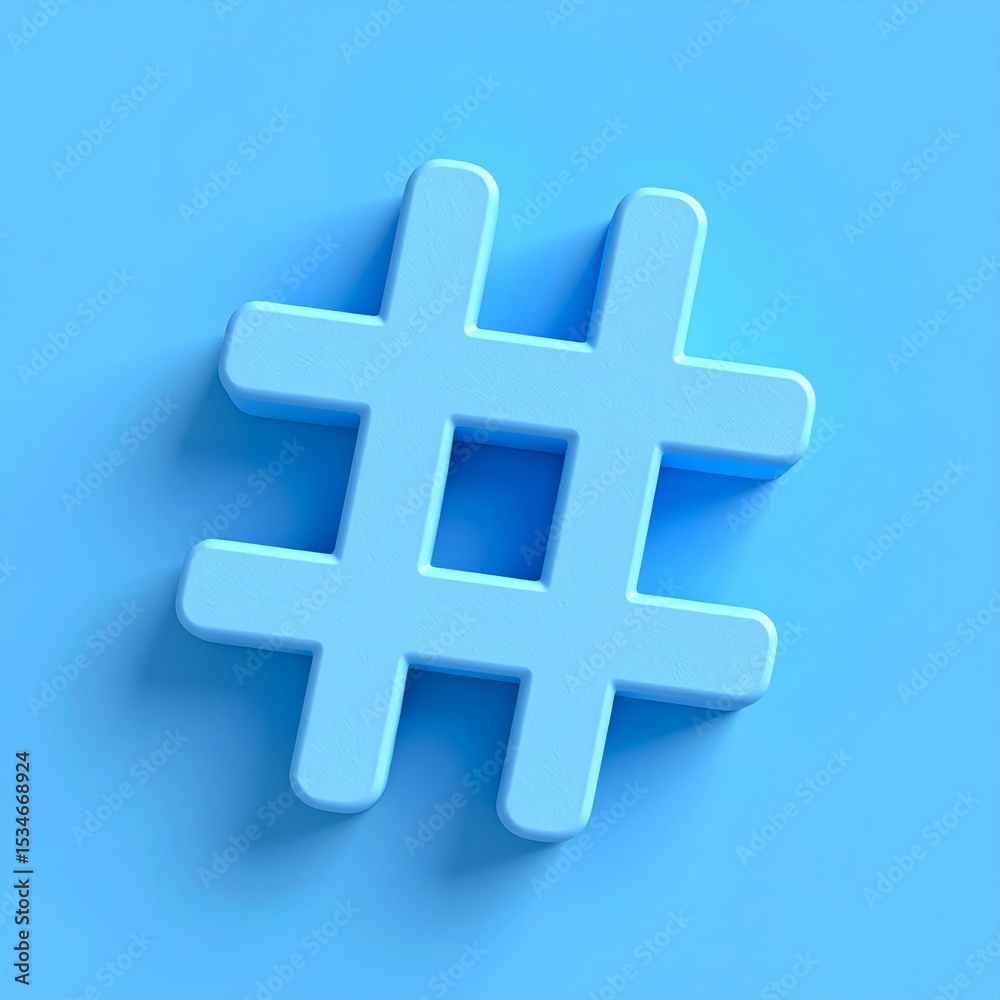 Fototapeta premium 3D Render of a Blue Hashtag on a Light Blue Background