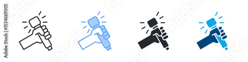 Microphone Icon Set Multiple Style. Design In Outline, Blue, Glyph, Dualtone