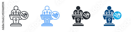 Broadcast Icon Set Multiple Style. Design In Outline, Blue, Glyph, Dualtone
